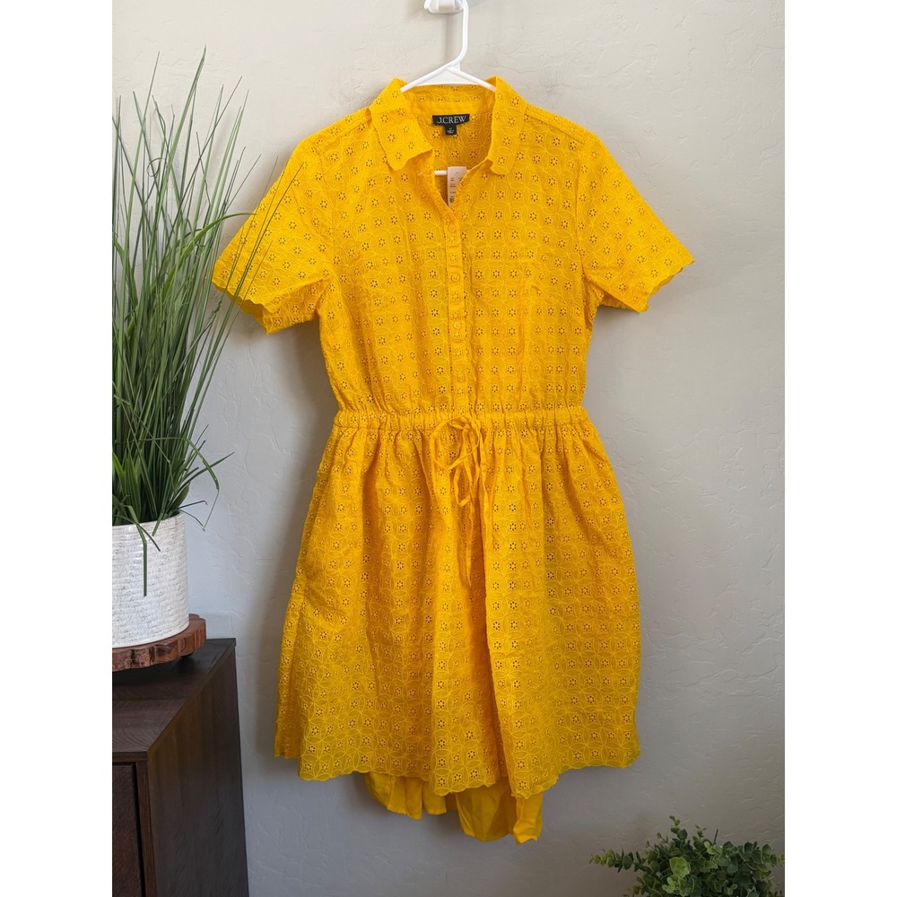 J.Crew Cerise Eyelet Mini Shirtdress 6 TALL Rich Saffron Yellow Cotton NWT